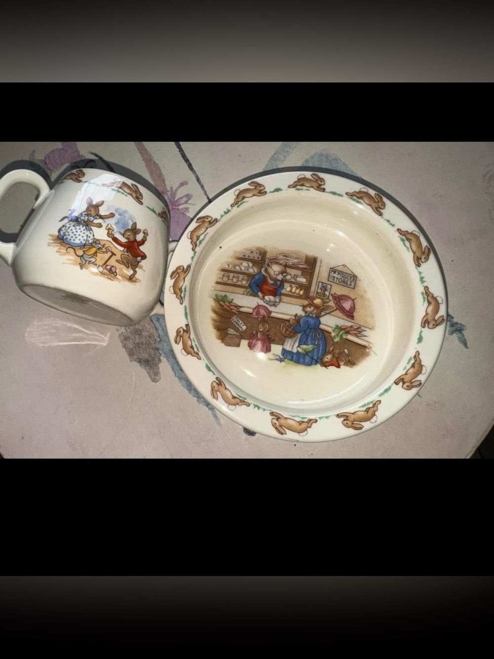 Royal Doulton Children's Bunny Motif Cream and Brown Dinnerware Set Bunnykins